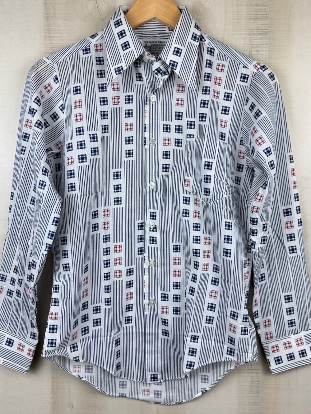 Vintage 1970s K-Mart Men’s Long Sleeve Button Up Geometric Disco Shirt Size 16